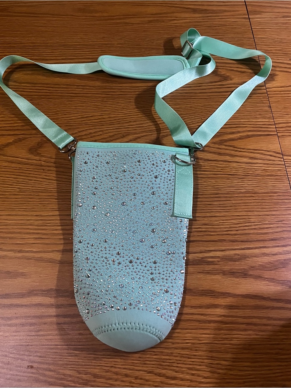 Mint Crystal-Embellished Crossbody Bag Drink Holder- Women